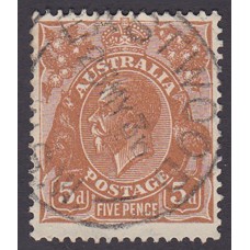 Australian    King George V    5d Brown   C of A WMK   Plate Variety 3R41